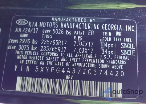 2018 Kia Sorento 2.4L Lx from USA, damaged, VIN 5XYPG4A37JG374420